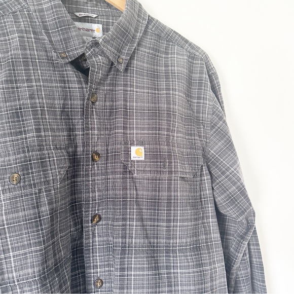 Carhartt Men's Relaxed Fit Casual Button Down Shirt Gray Plaid L - Picture 2 of 6